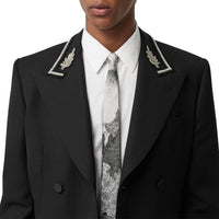 Cravate fine en jacquard de soie à imprimé littoral onirique - Black