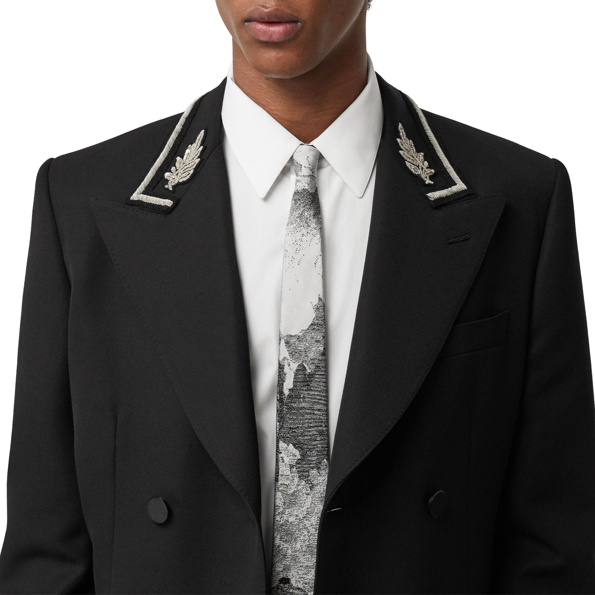 Cravate fine en jacquard de soie à imprimé littoral onirique - Black
