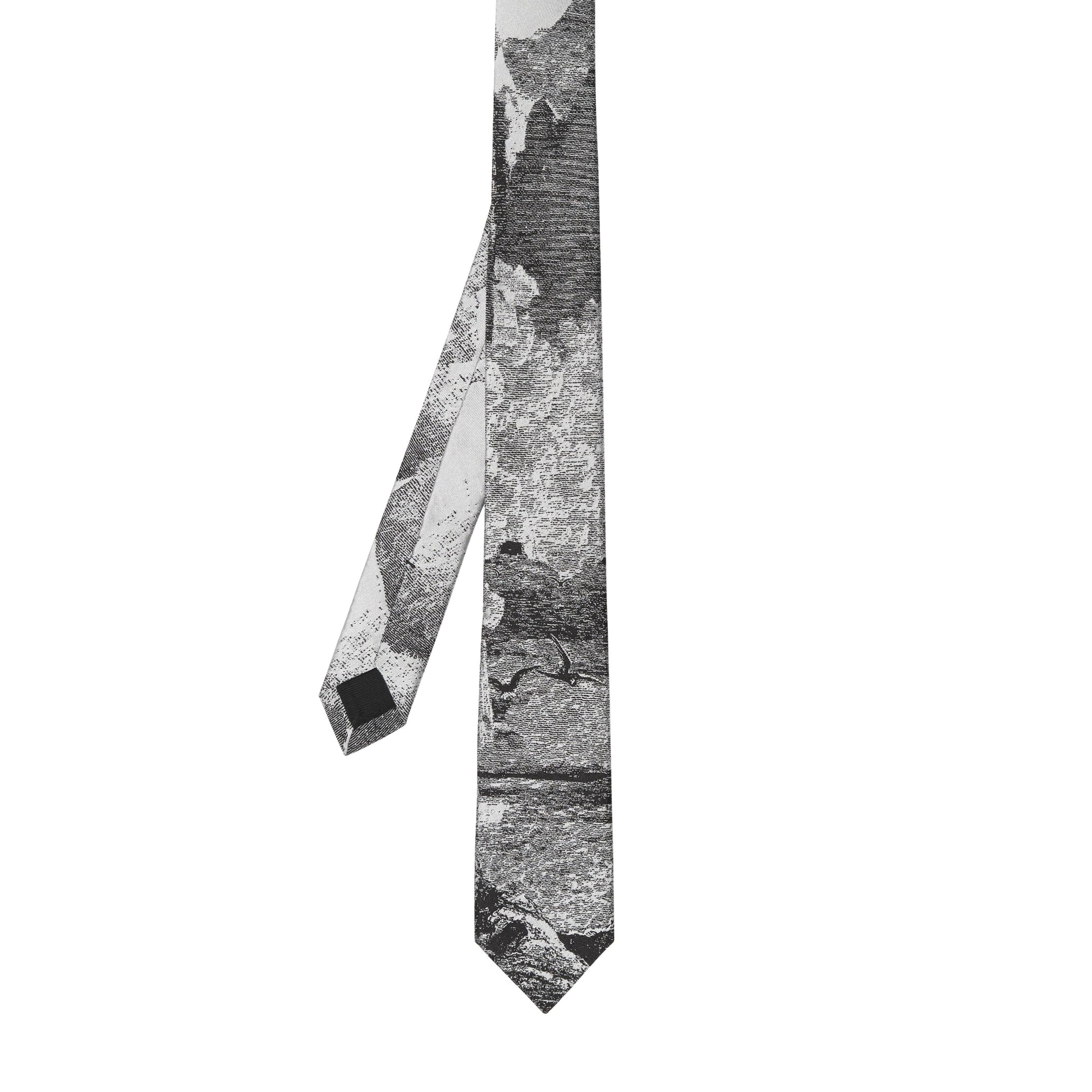 Cravate fine en jacquard de soie à imprimé littoral onirique - Black
