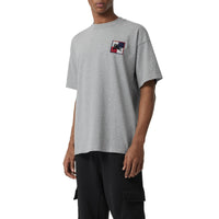 T-shirt en coton avec emblème du Cavalier à damier - Pale Grey Melange
