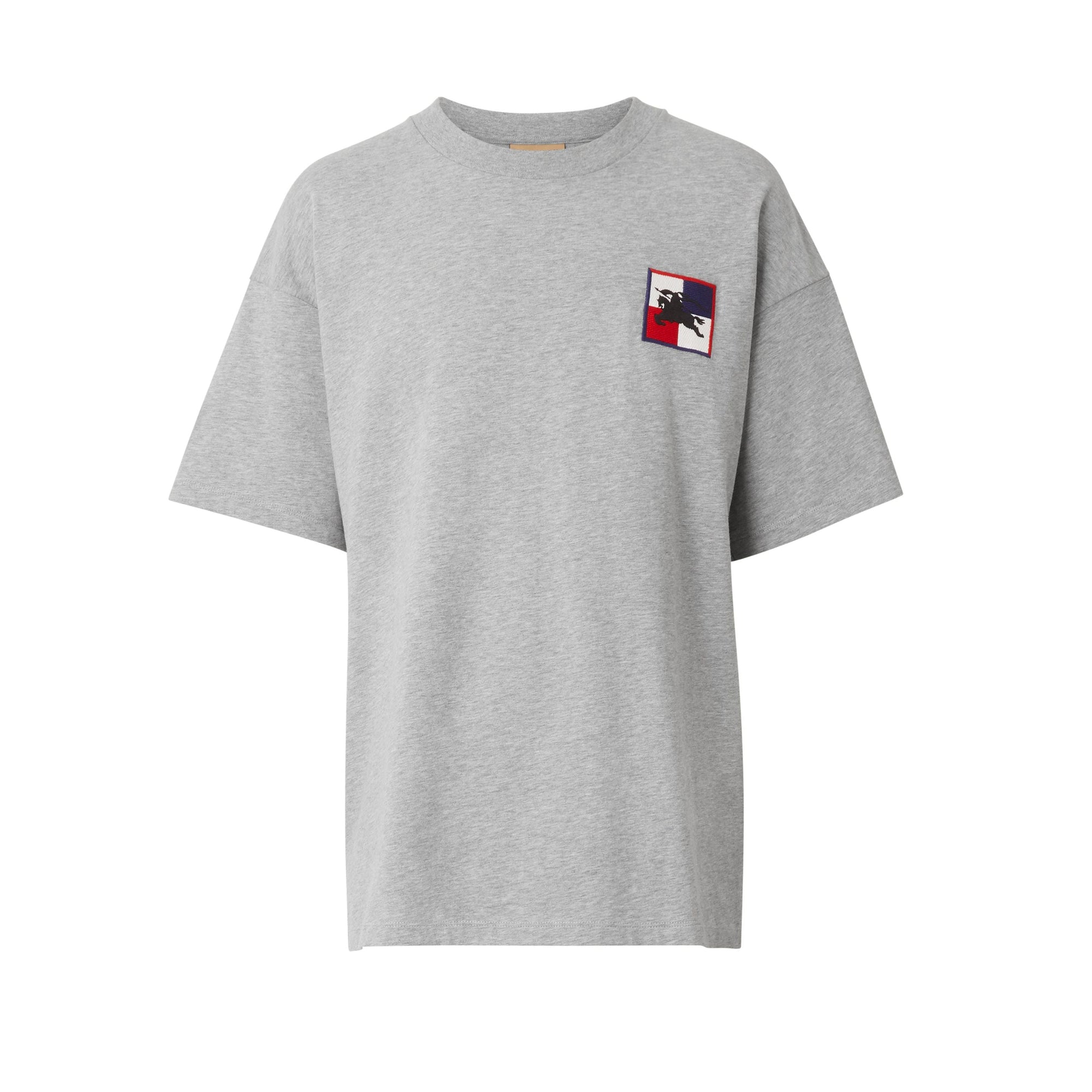 T-shirt en coton avec emblème du Cavalier à damier - Pale Grey Melange