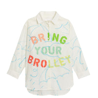 Chemise en coton et lin avec imprimé parapluie - White