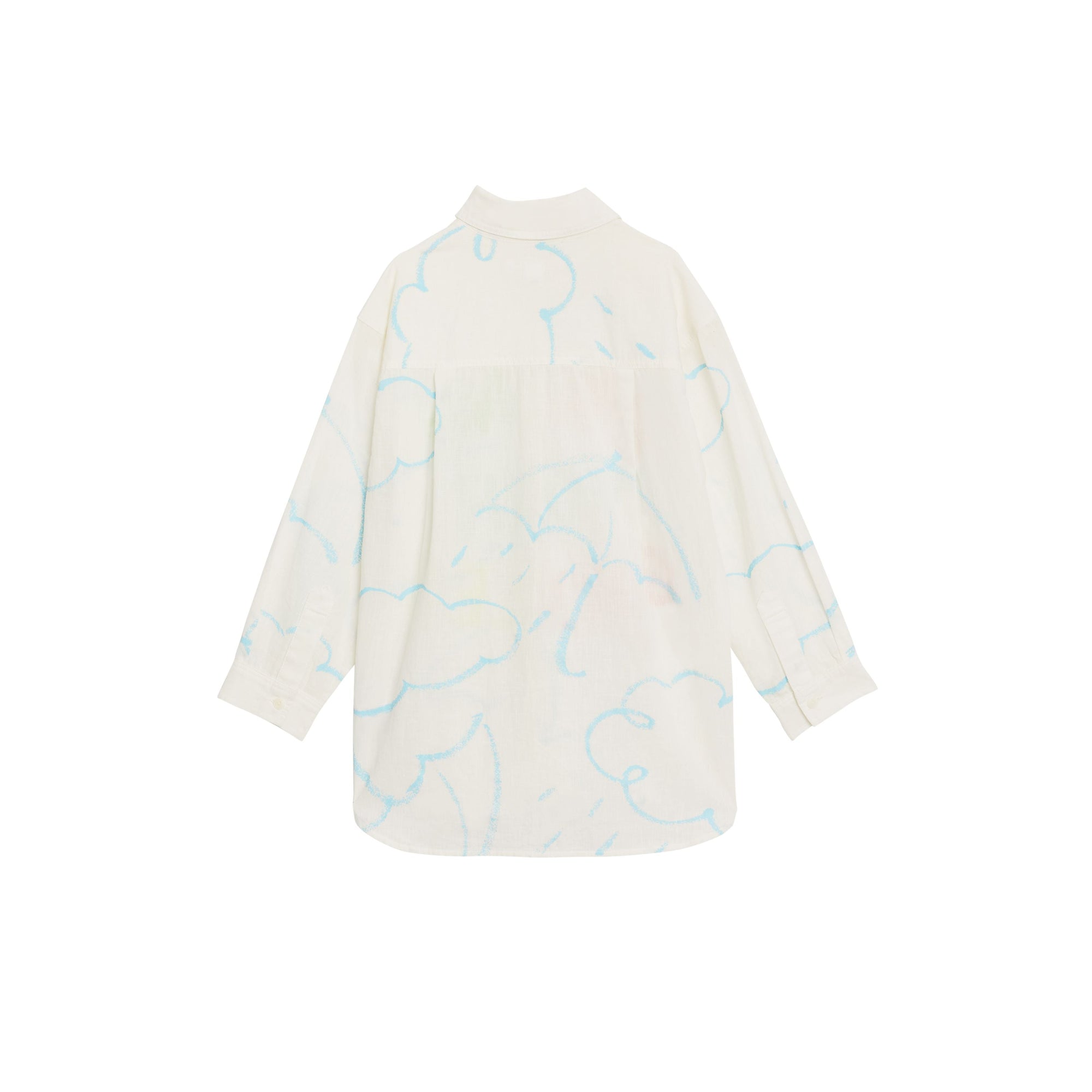 Chemise en coton et lin avec imprimé parapluie - White