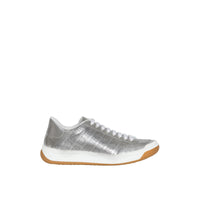 Sneakers en cuir métallisé avec logo perforé - Silver Grey