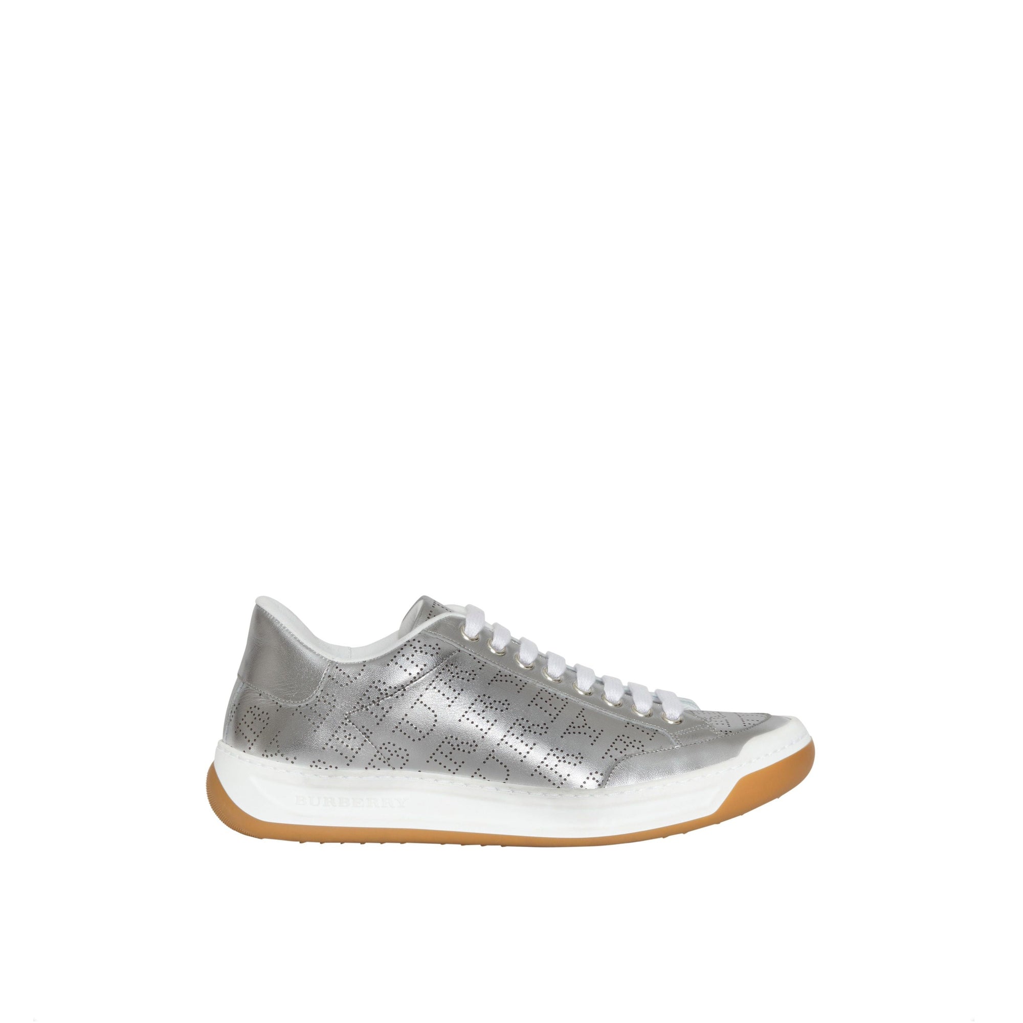 Sneakers en cuir métallisé avec logo perforé - Silver Grey
