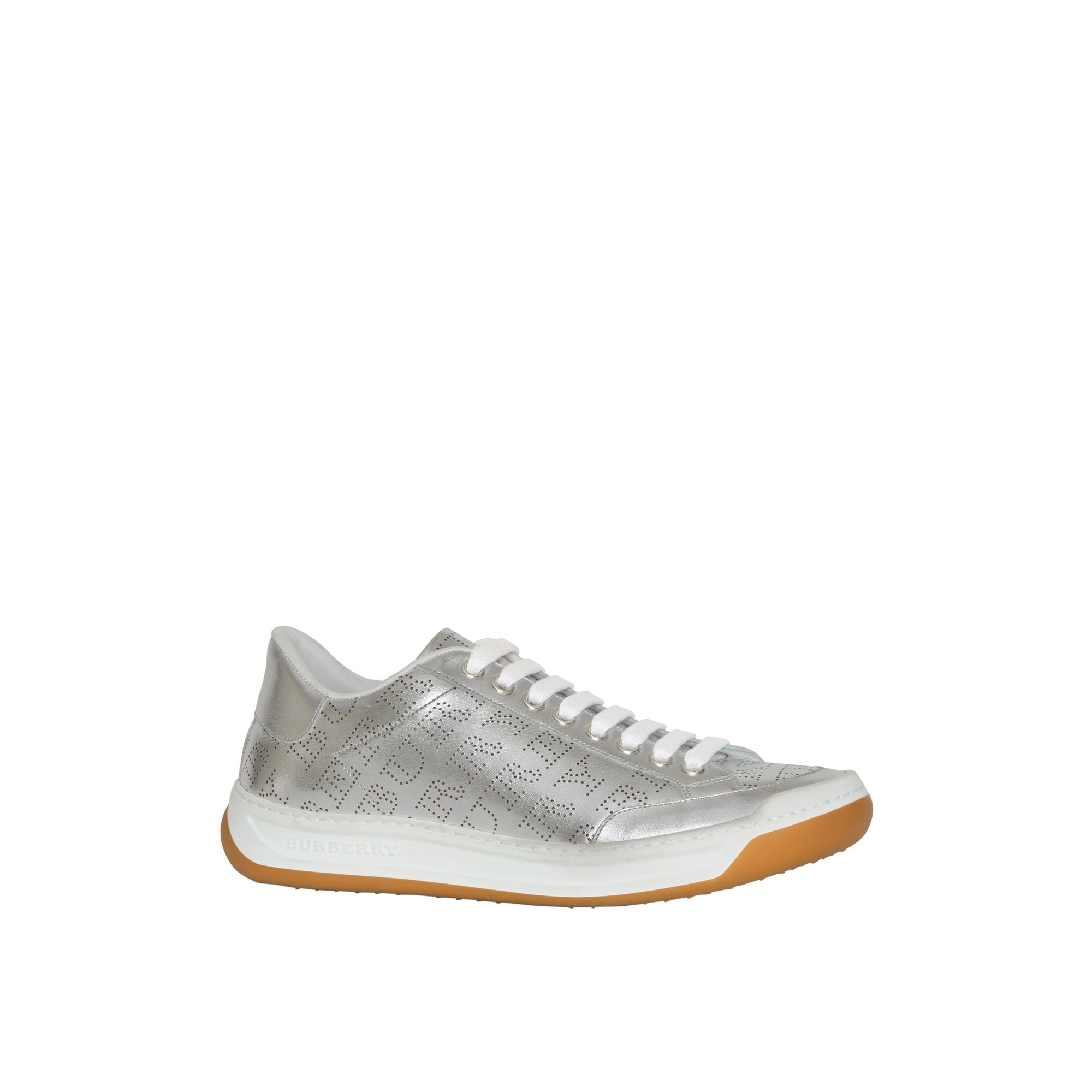 Sneakers en cuir métallisé avec logo perforé - Silver Grey