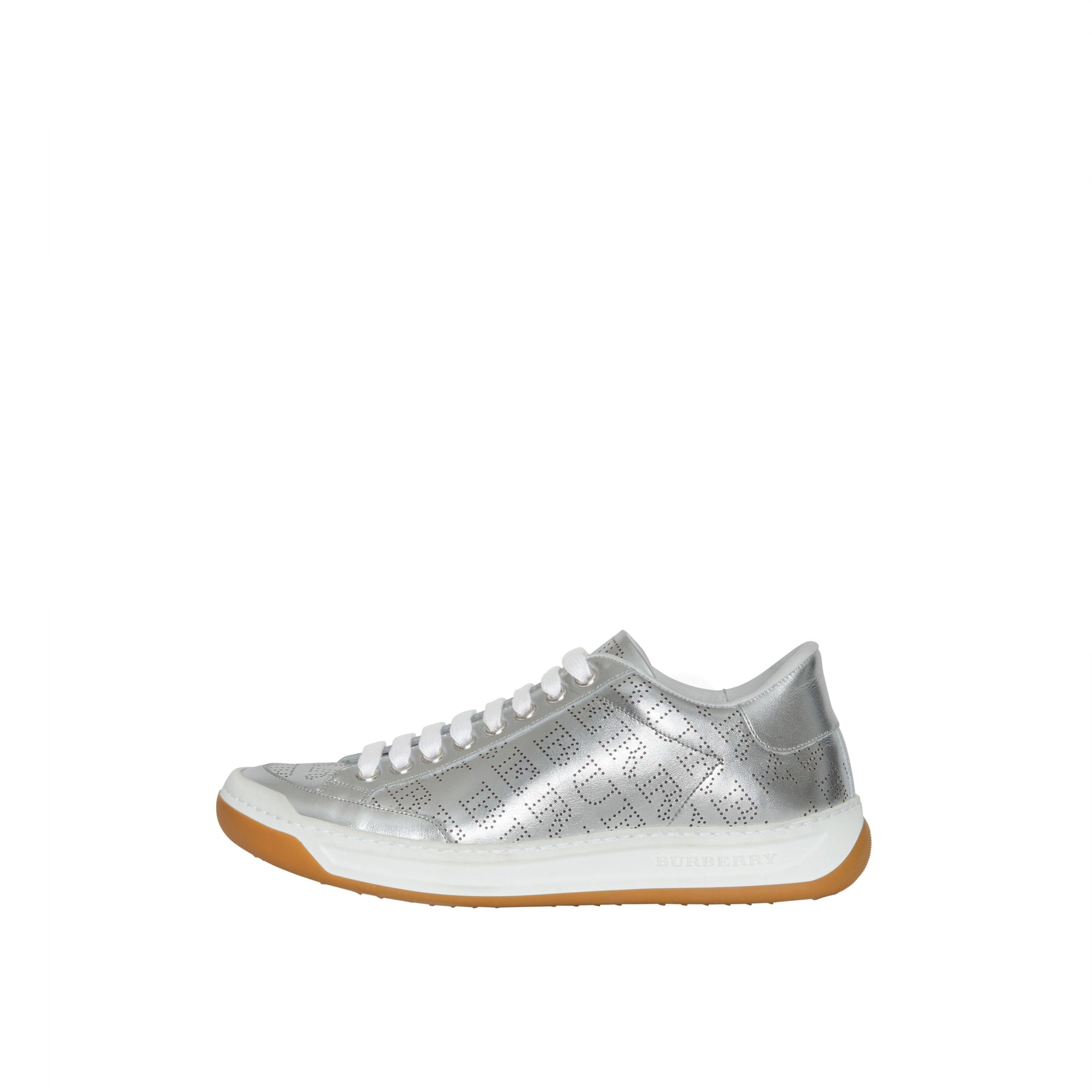 Sneakers en cuir métallisé avec logo perforé - Silver Grey