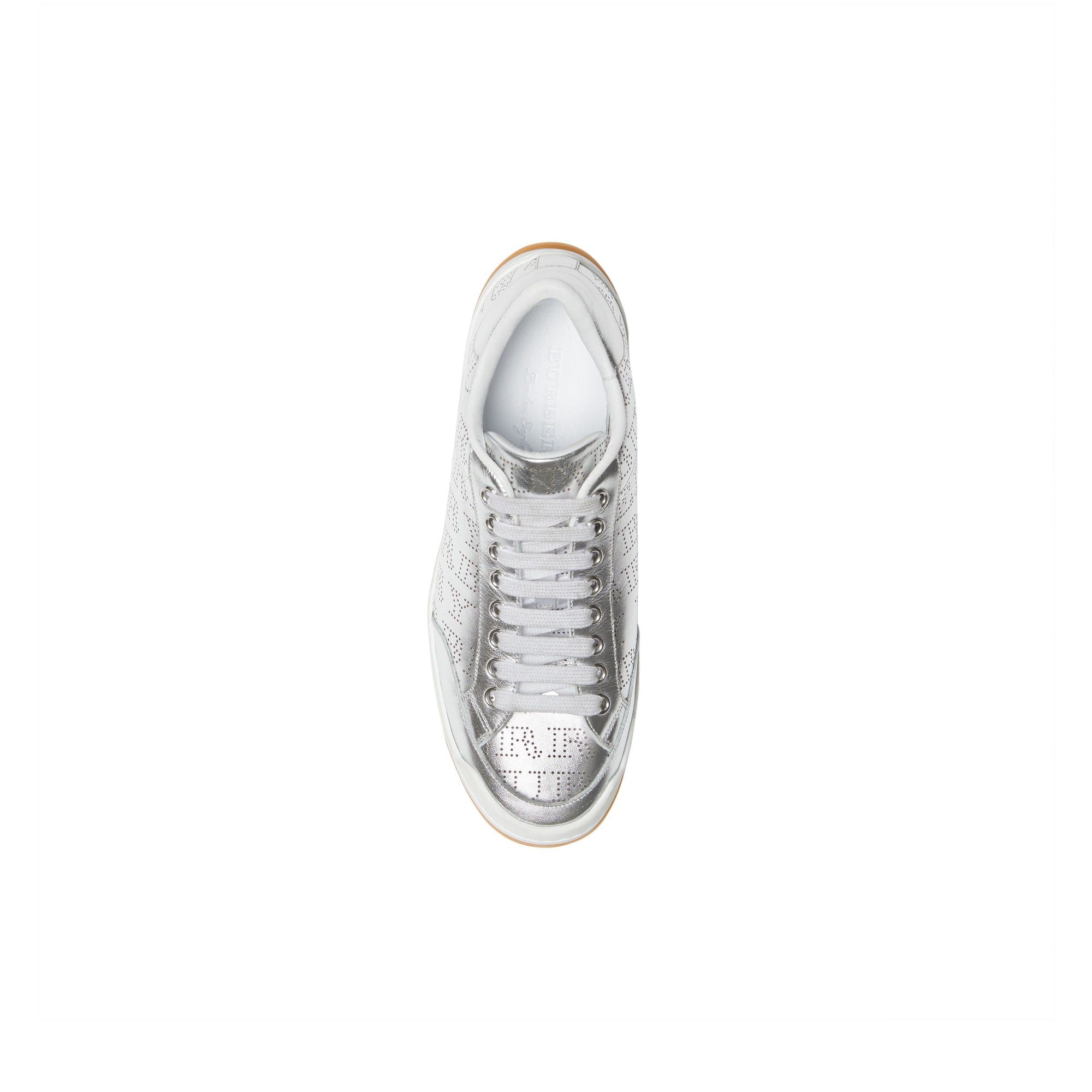 Sneakers en cuir métallisé avec logo perforé - Silver Grey