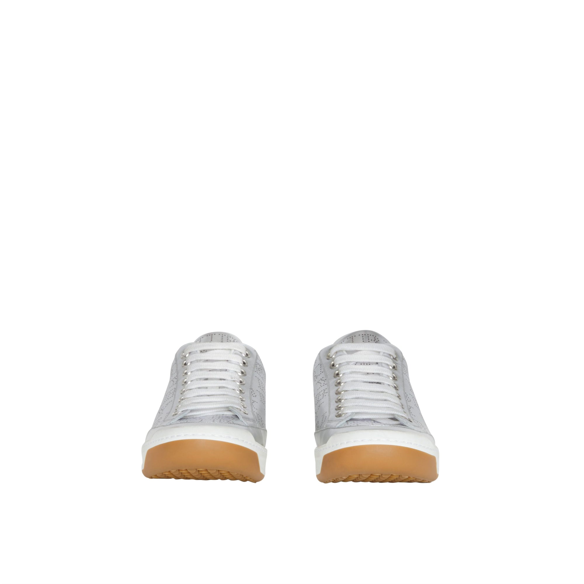 Sneakers en cuir métallisé avec logo perforé - Silver Grey