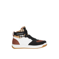 Sneakers montantes en cuir et cuir velours - Optic White & Camel