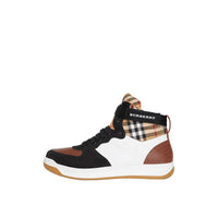 Sneakers montantes en cuir et cuir velours - Optic White & Camel