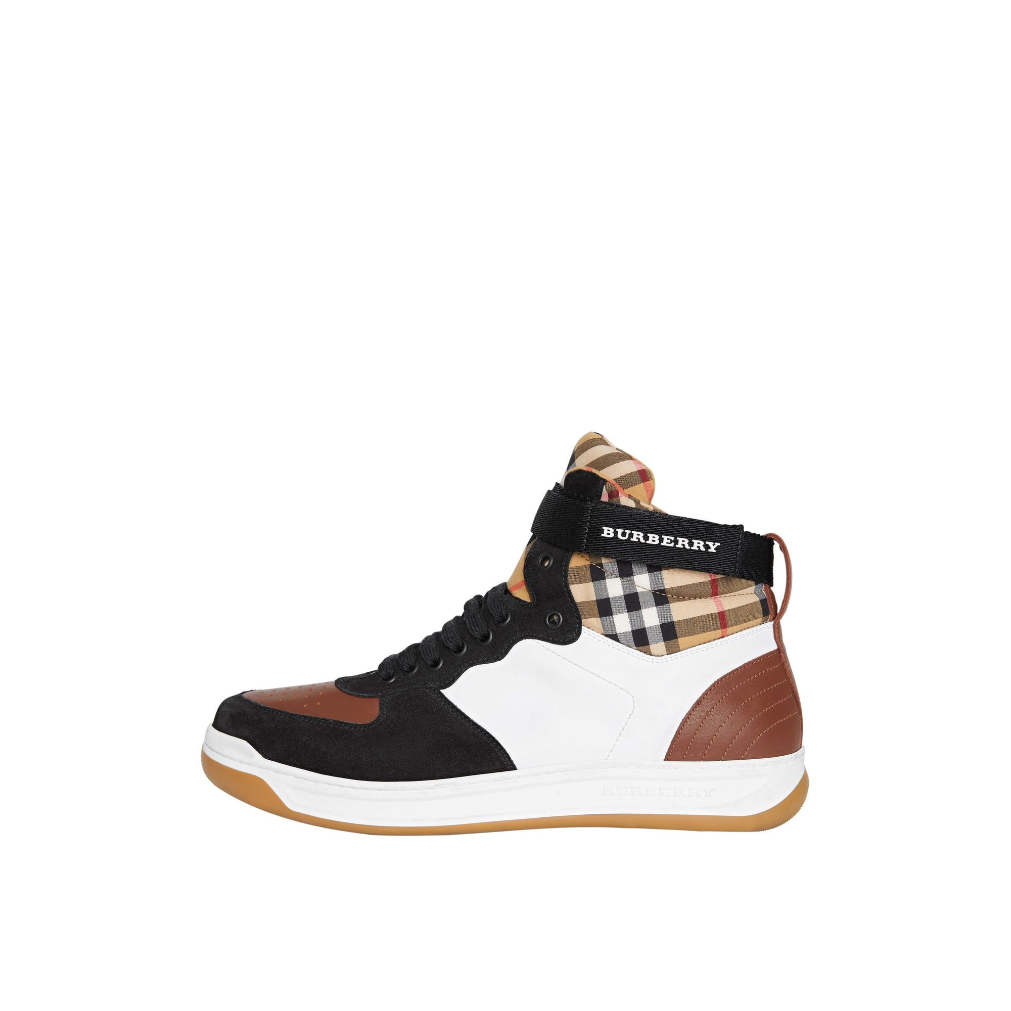 Sneakers montantes en cuir et cuir velours - Optic White & Camel