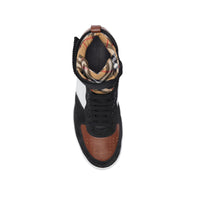 Sneakers montantes en cuir et cuir velours - Optic White & Camel