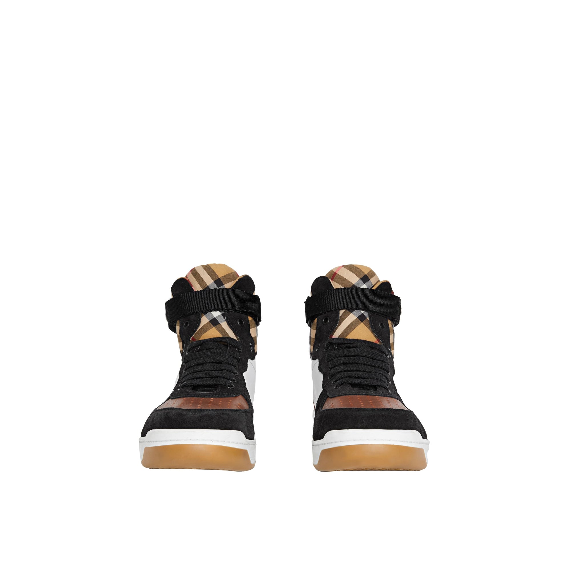 Sneakers montantes en cuir et cuir velours - Optic White & Camel