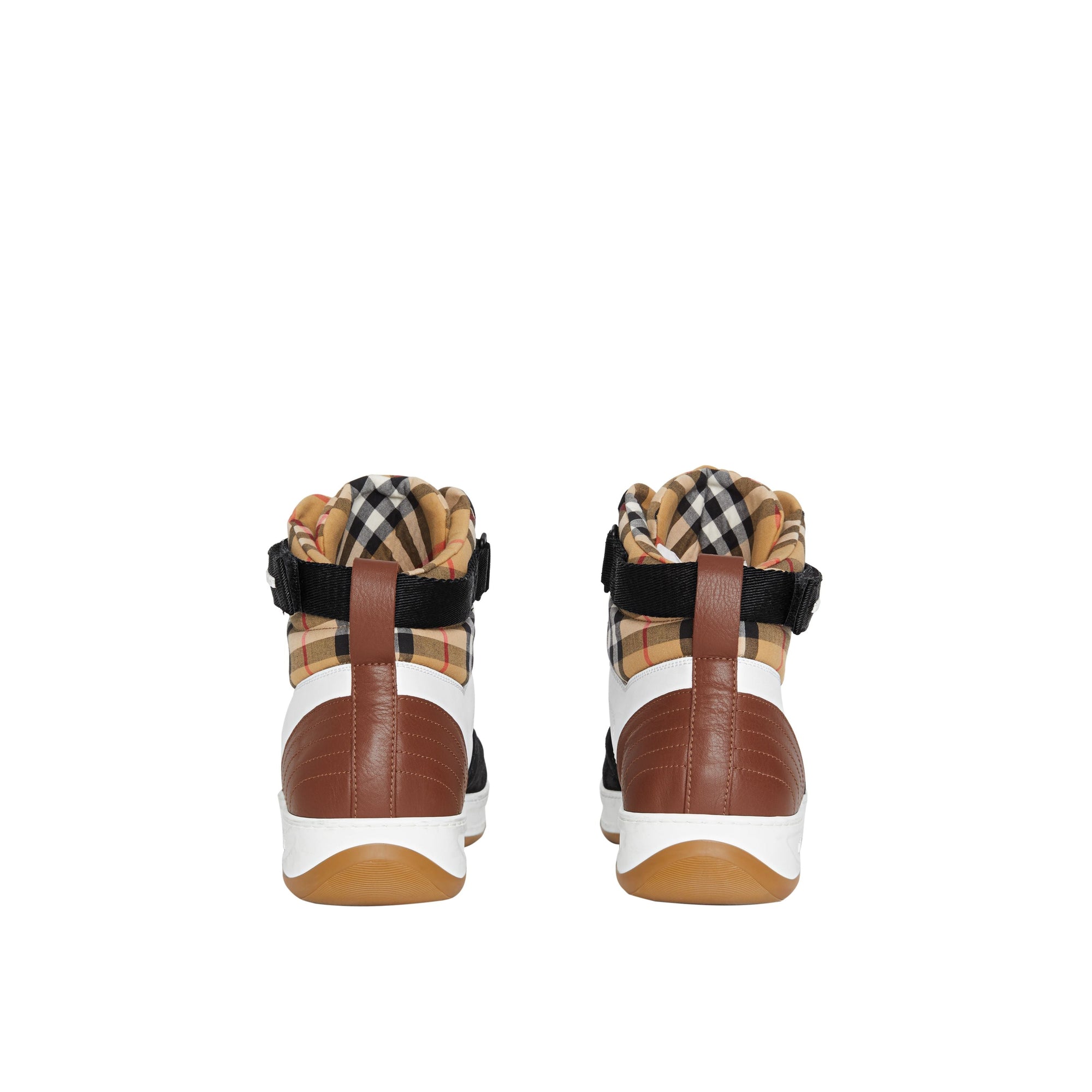 Sneakers montantes en cuir et cuir velours - Optic White & Camel