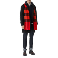 Écharpe en laine et cachemire à motif check avec franges - Bright Orange Red