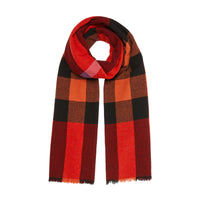 Écharpe en laine et cachemire à motif check avec franges - Bright Orange Red