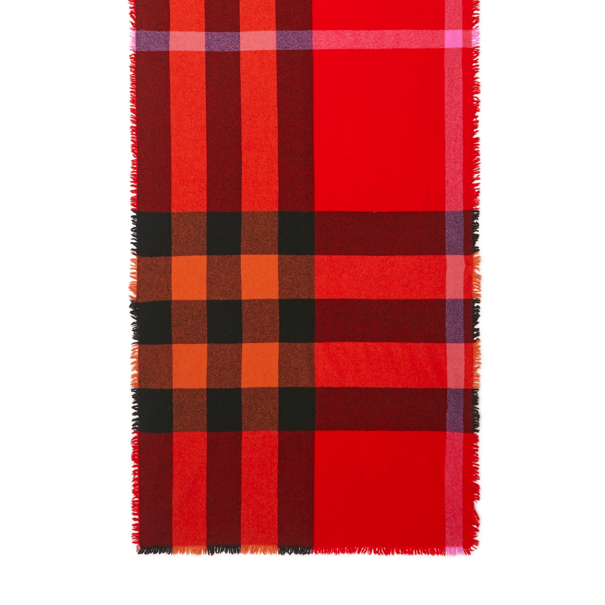 Écharpe en laine et cachemire à motif check avec franges - Bright Orange Red