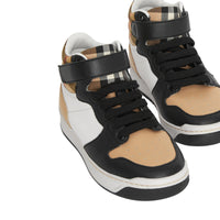 Sneakers montantes en cuir et à motif Vintage check - Antique Yellow & Camel