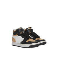 Sneakers montantes en cuir et à motif Vintage check - Antique Yellow & Camel