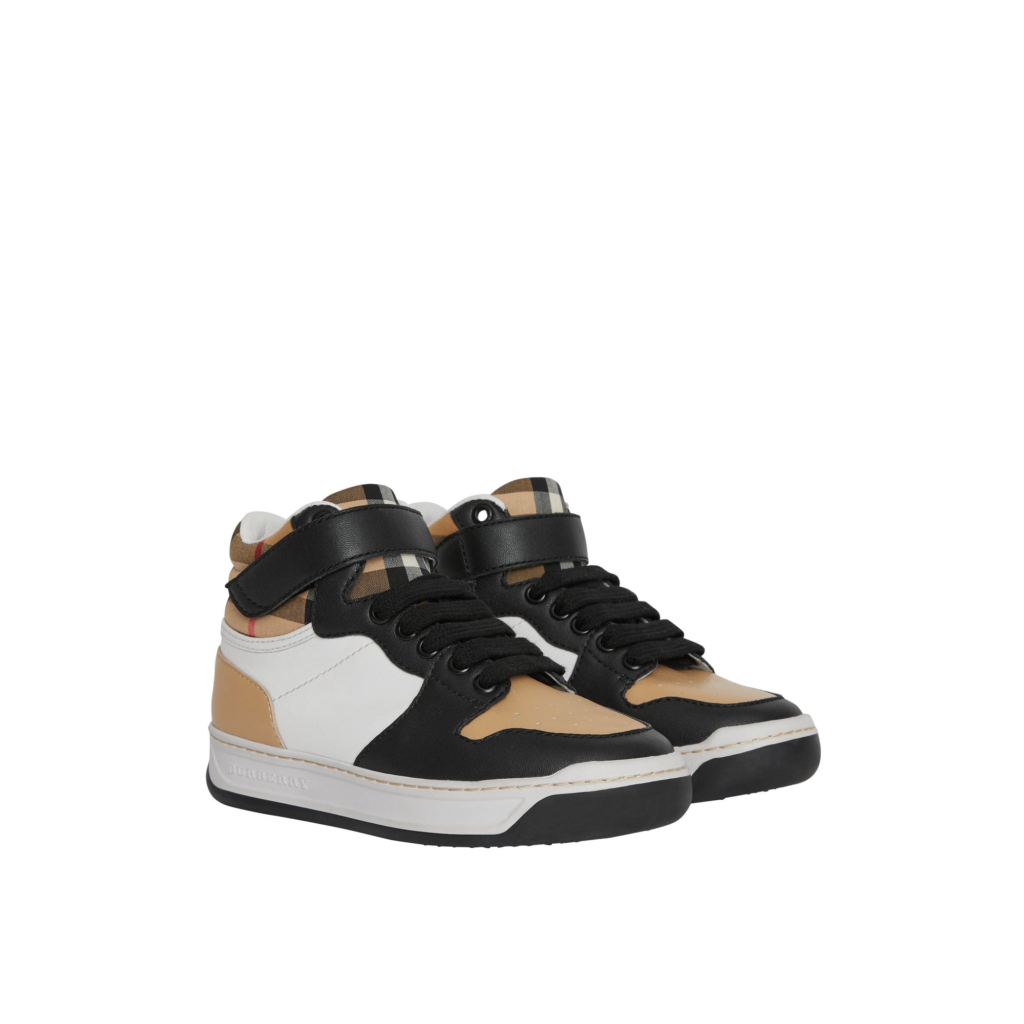 Sneakers montantes en cuir et à motif Vintage check - Antique Yellow & Camel