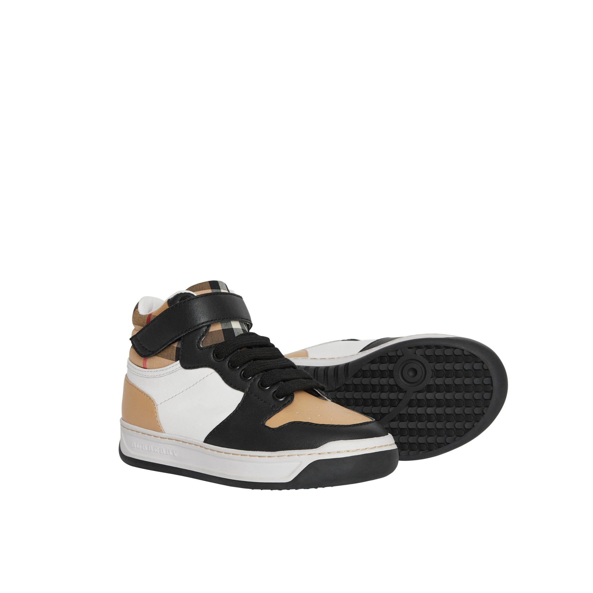 Sneakers montantes en cuir et à motif Vintage check - Antique Yellow & Camel