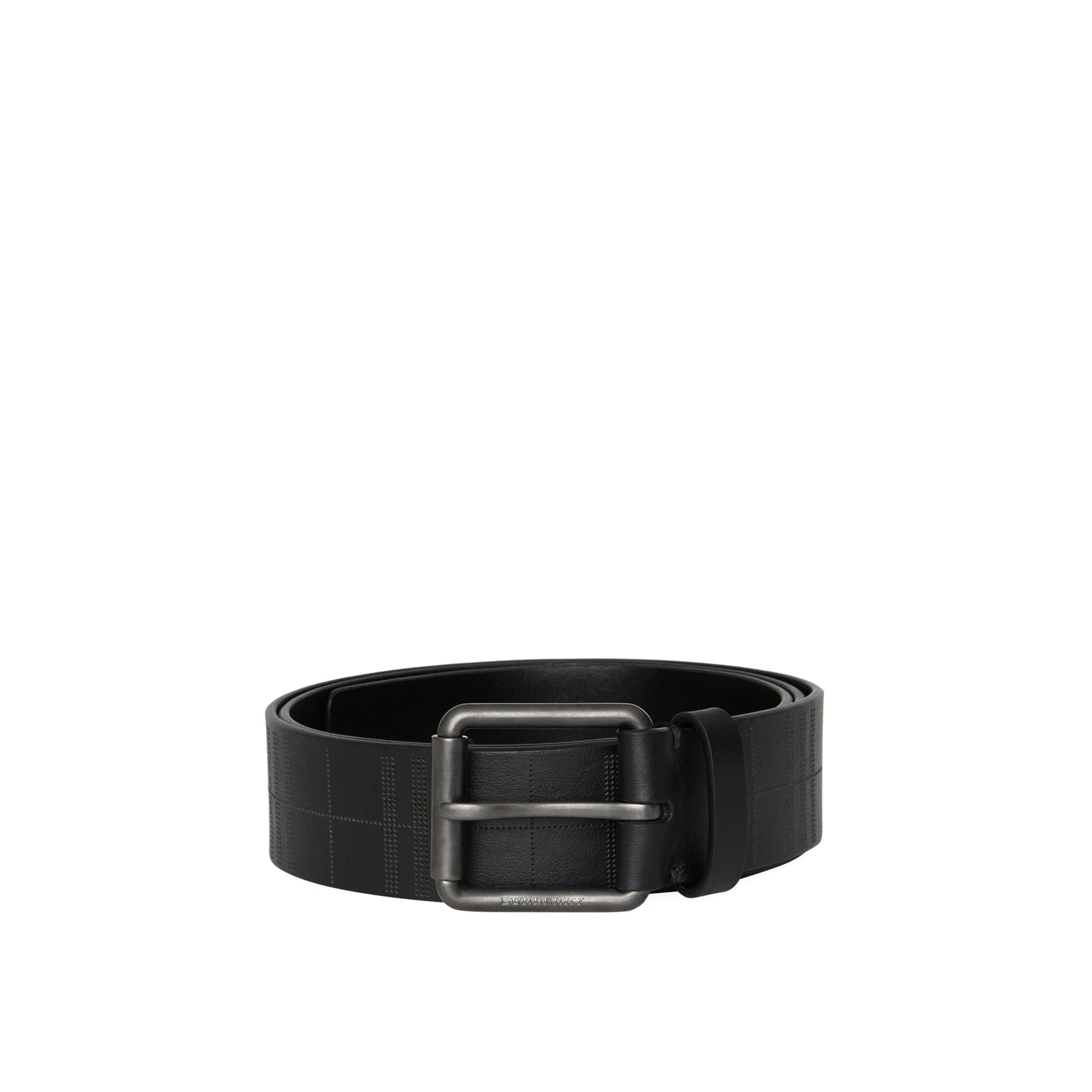 Ceinture en cuir à motif check perforé - Black