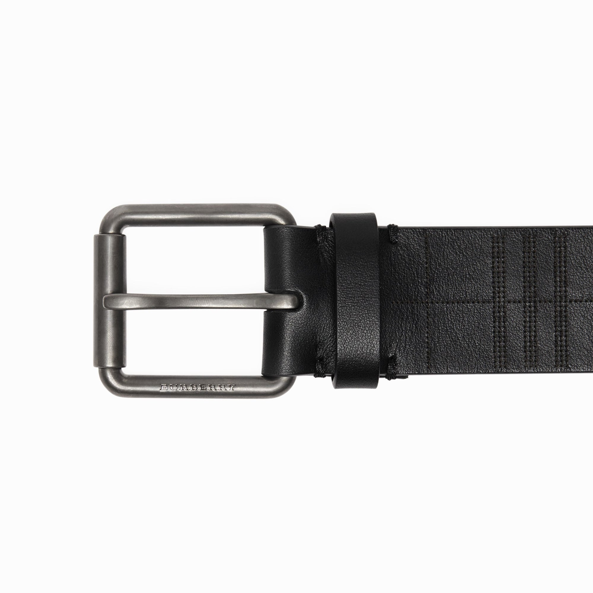 Ceinture en cuir à motif check perforé - Black