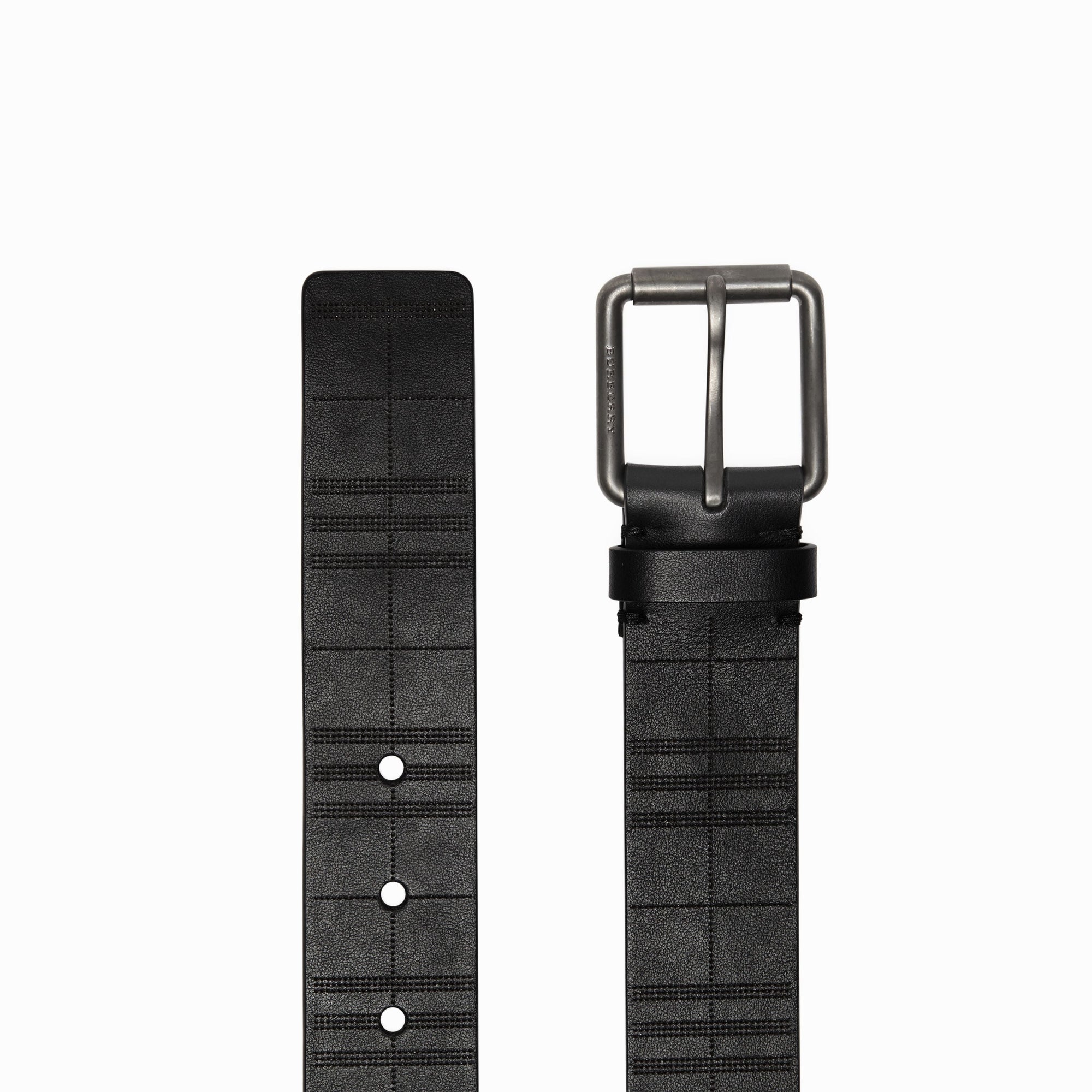 Ceinture en cuir à motif check perforé - Black