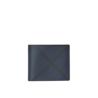 Portefeuille à rabat multidevise en cuir et tissu London check - Navy & Black