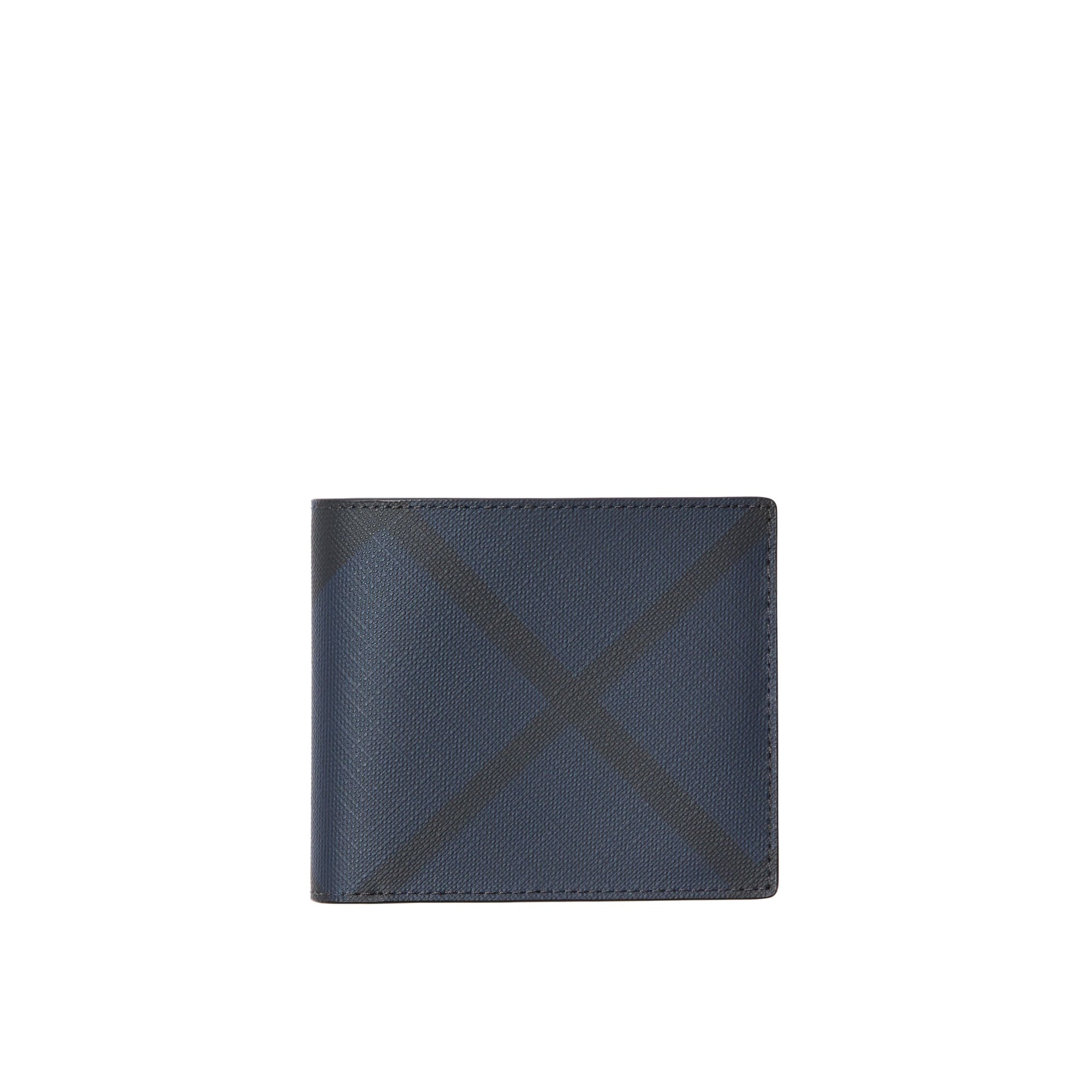 Portefeuille à rabat multidevise en cuir et tissu London check - Navy & Black