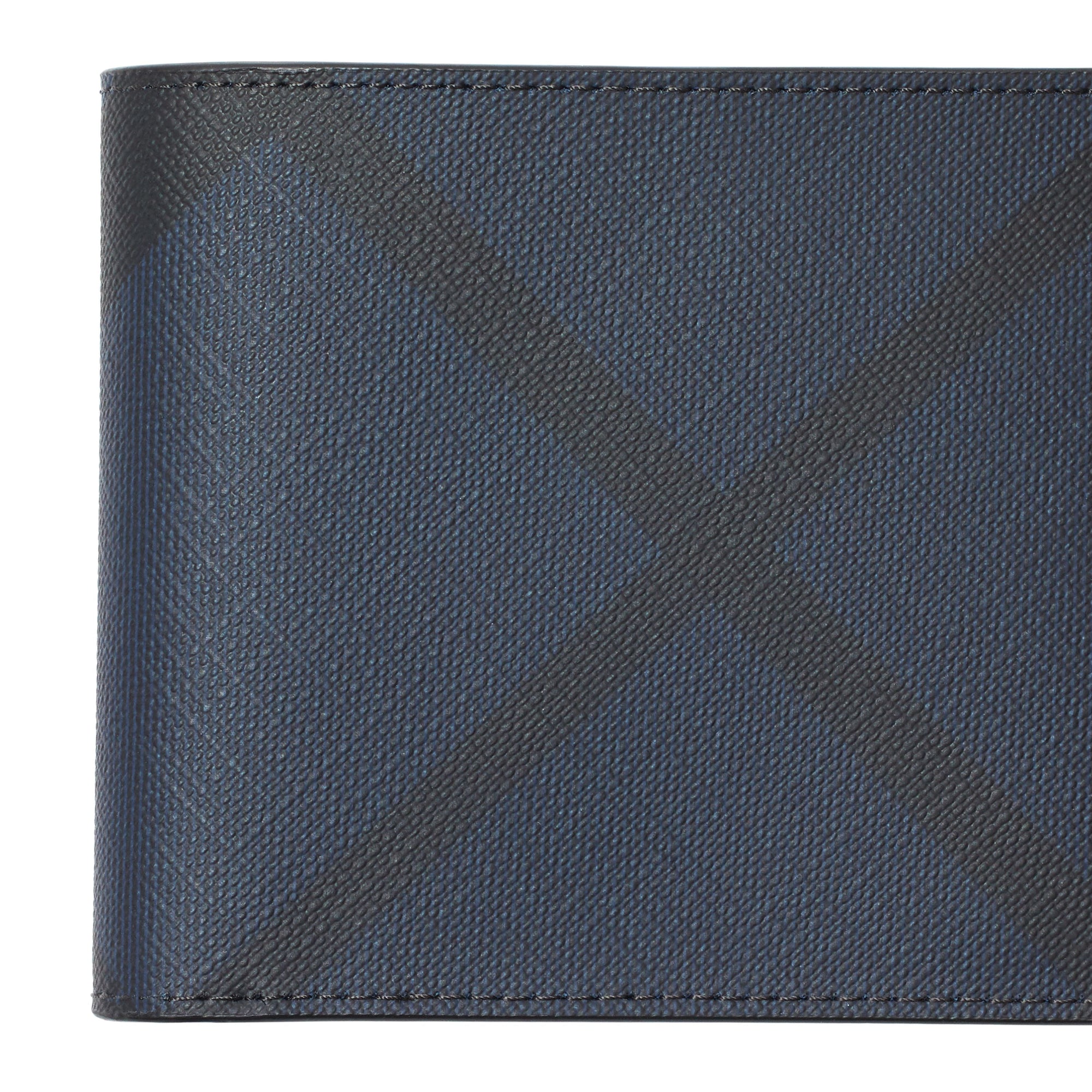 Portefeuille à rabat multidevise en cuir et tissu London check - Navy & Black
