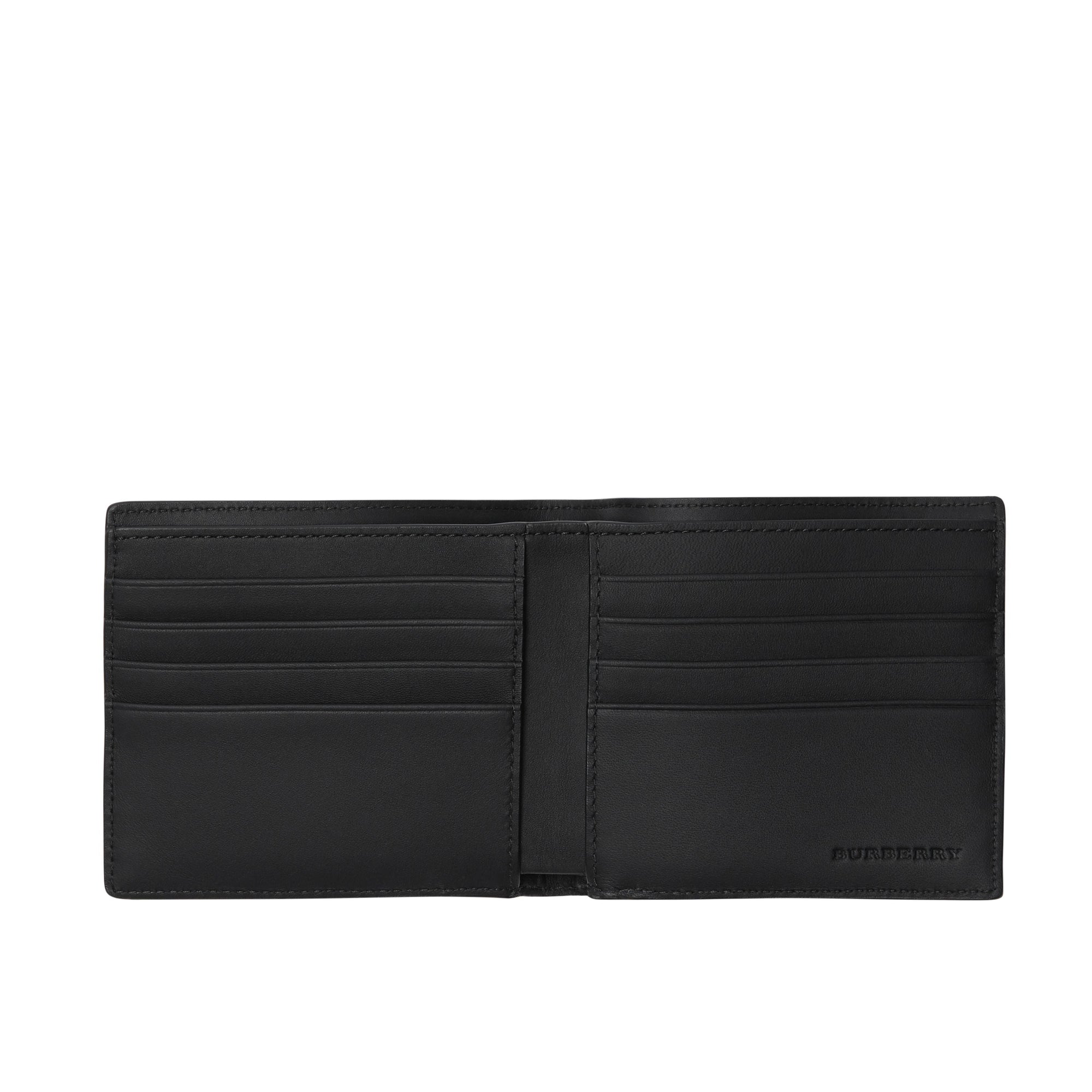 Portefeuille à rabat multidevise en cuir et tissu London check - Navy & Black