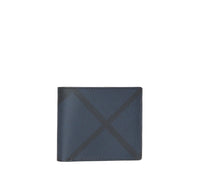 Portefeuille à rabat multidevise en cuir et tissu London check - Navy & Black