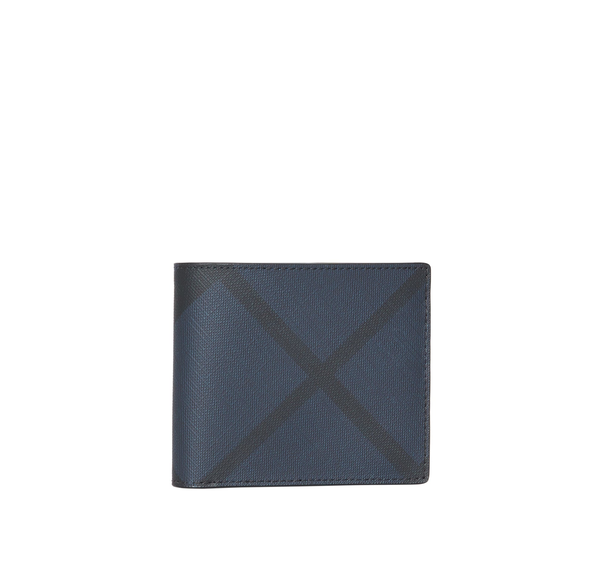 Portefeuille à rabat multidevise en cuir et tissu London check - Navy & Black