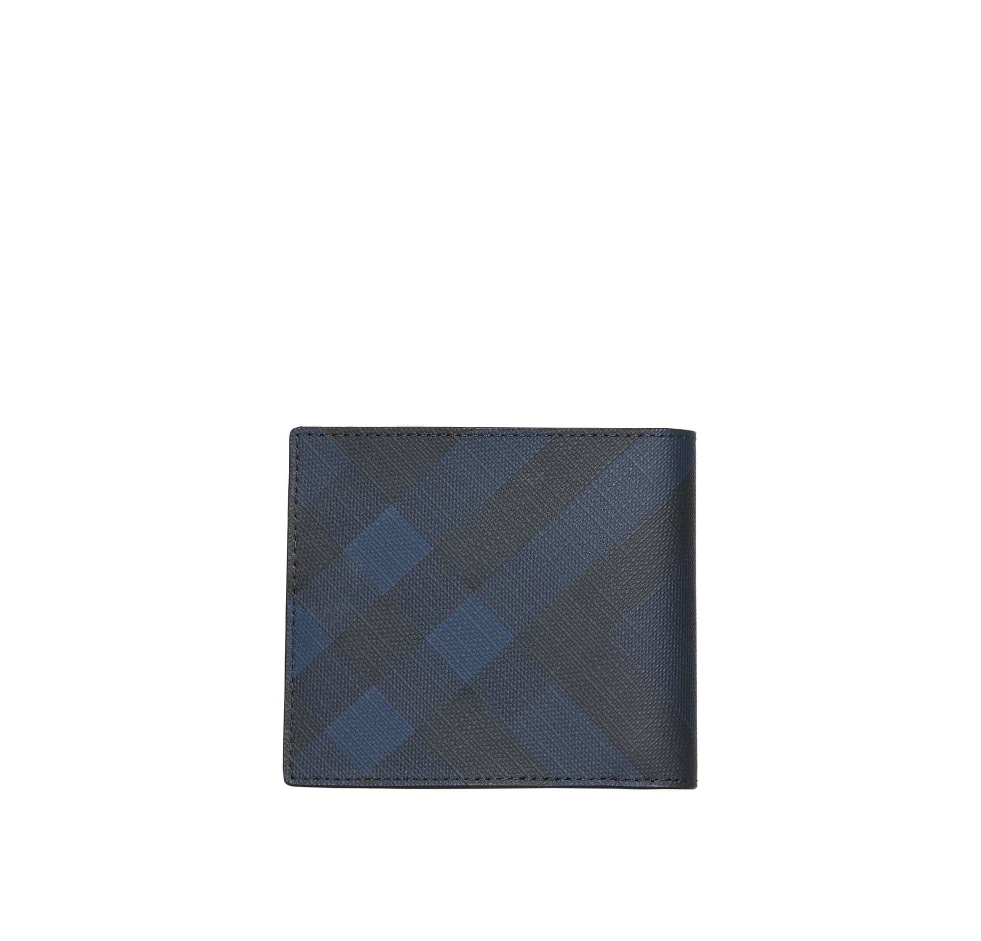 Portefeuille à rabat multidevise en cuir et tissu London check - Navy & Black