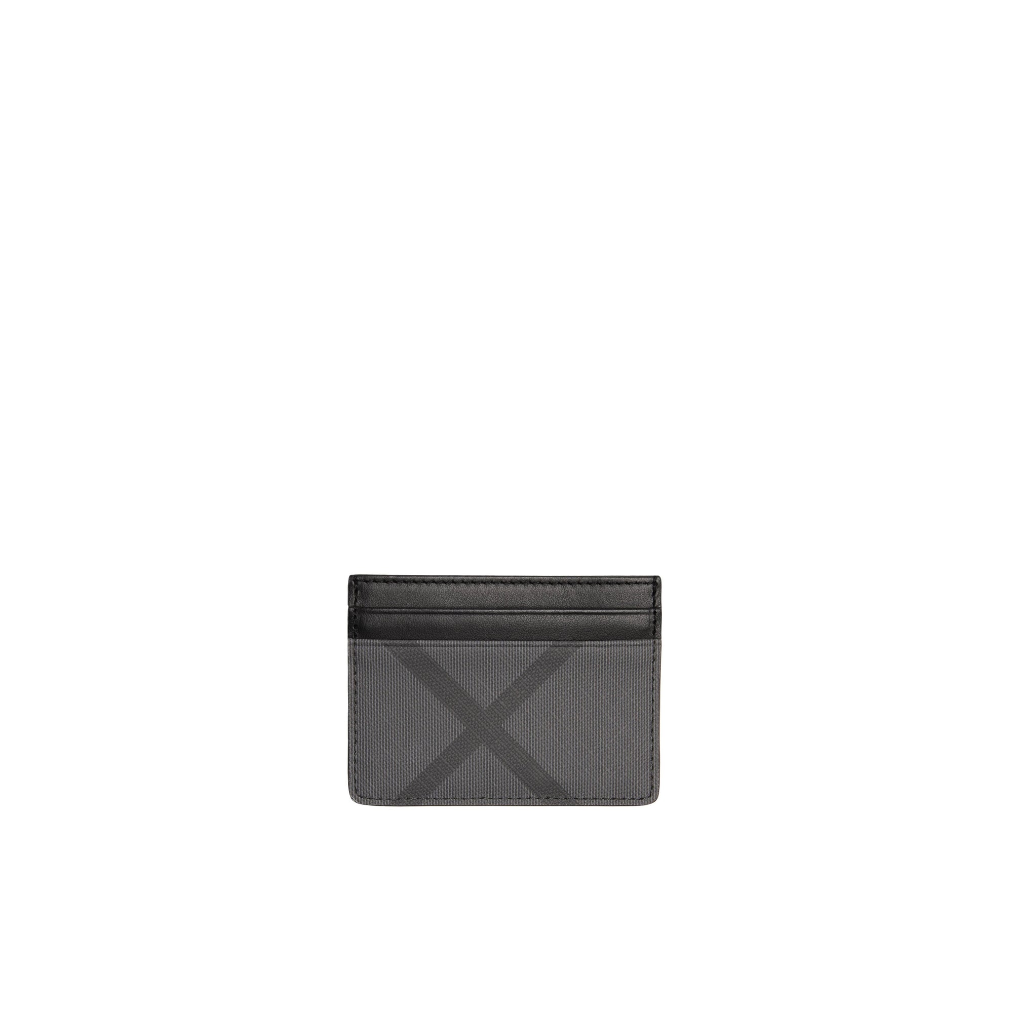 Porte-cartes en tissu London check et cuir - Charcoal & Black
