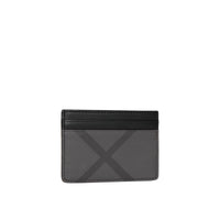 Porte-cartes en tissu London check et cuir - Charcoal & Black