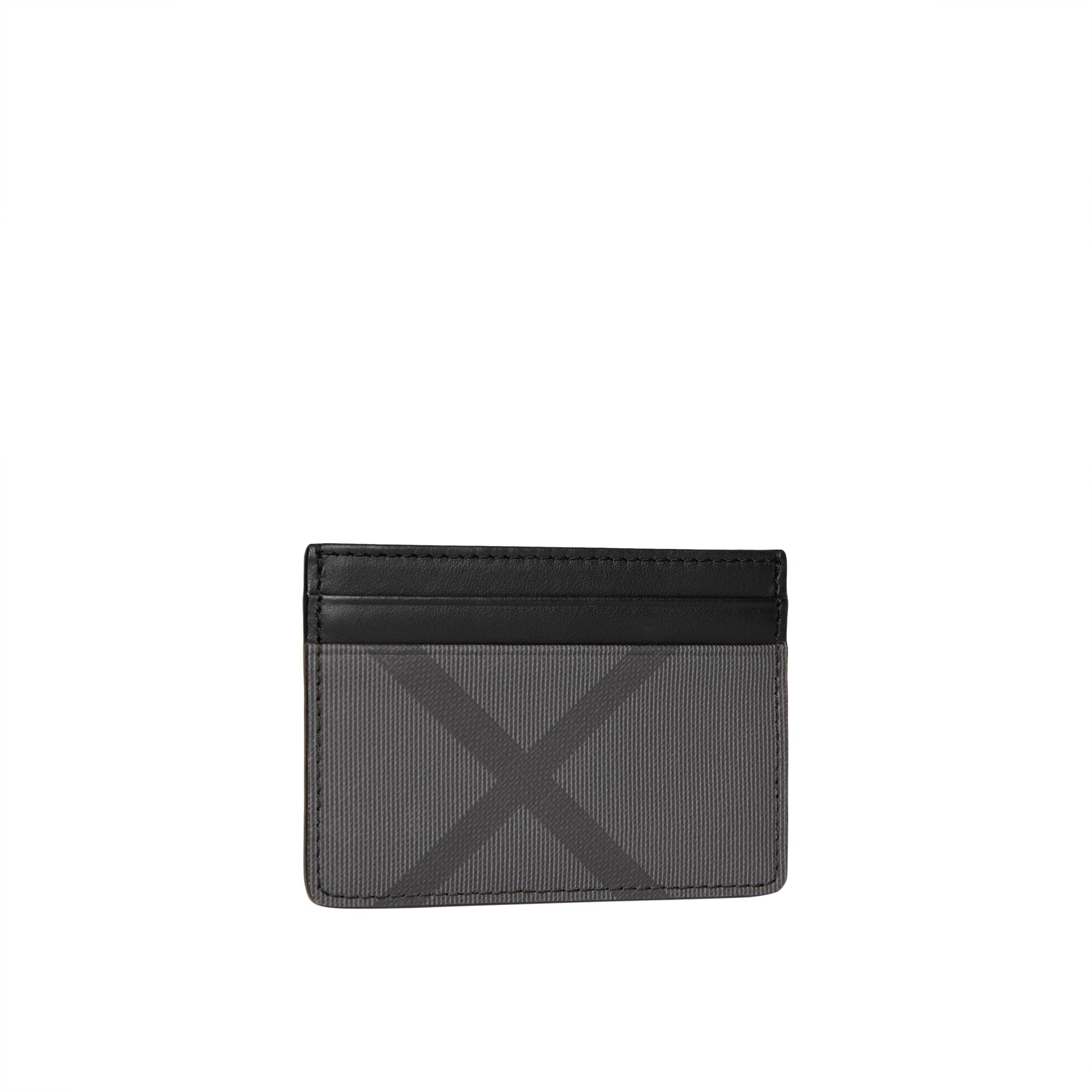 Porte-cartes en tissu London check et cuir - Charcoal & Black