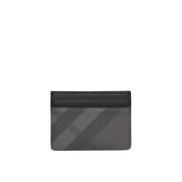 Porte-cartes en tissu London check et cuir - Charcoal & Black
