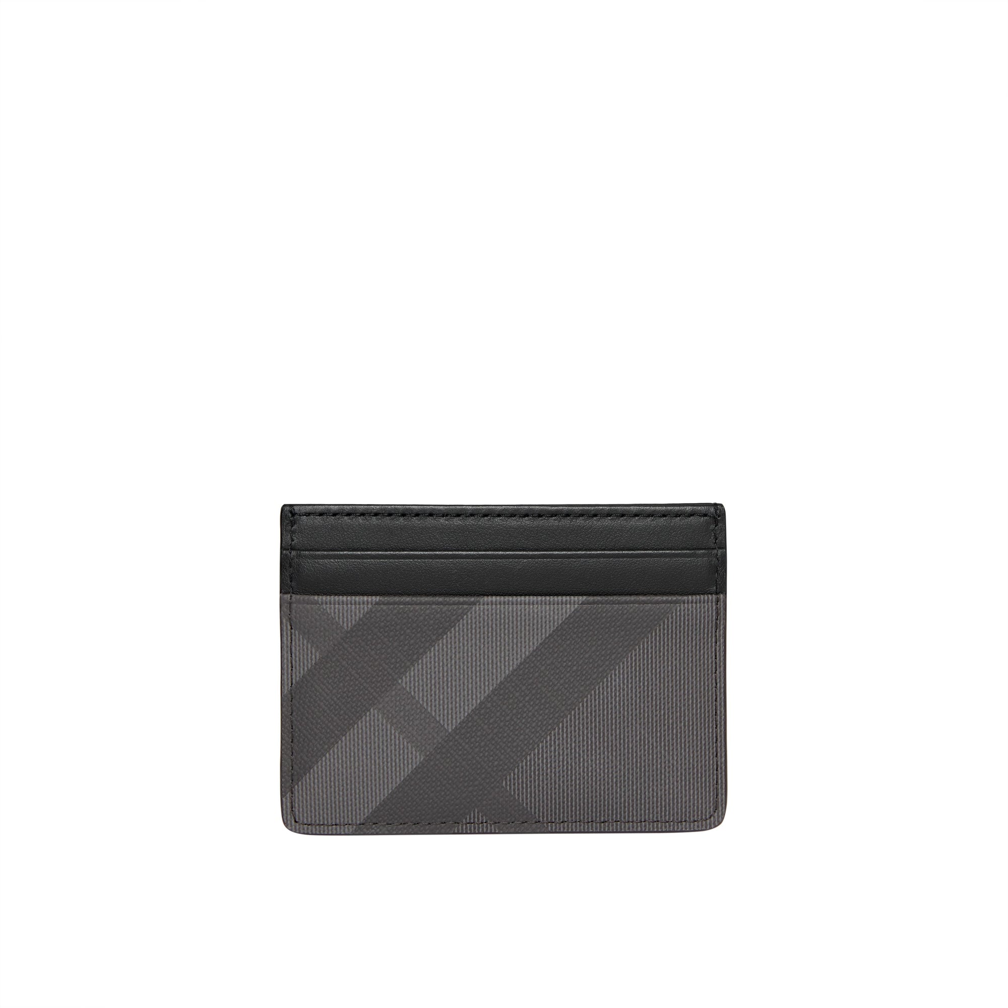 Porte-cartes en tissu London check et cuir - Charcoal & Black