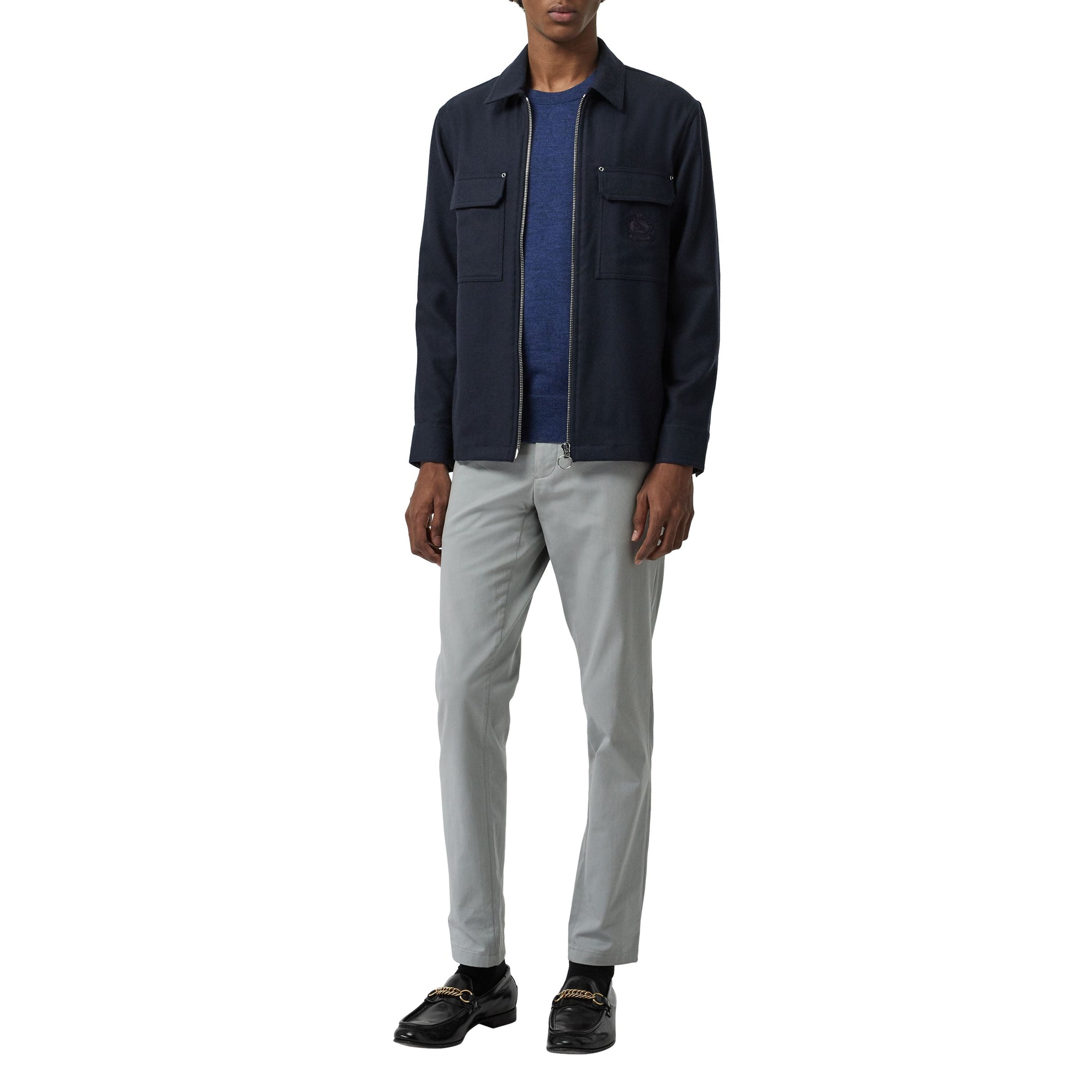 Pull en laine mérinos avec détails en maille côtelée - Storm Blue
