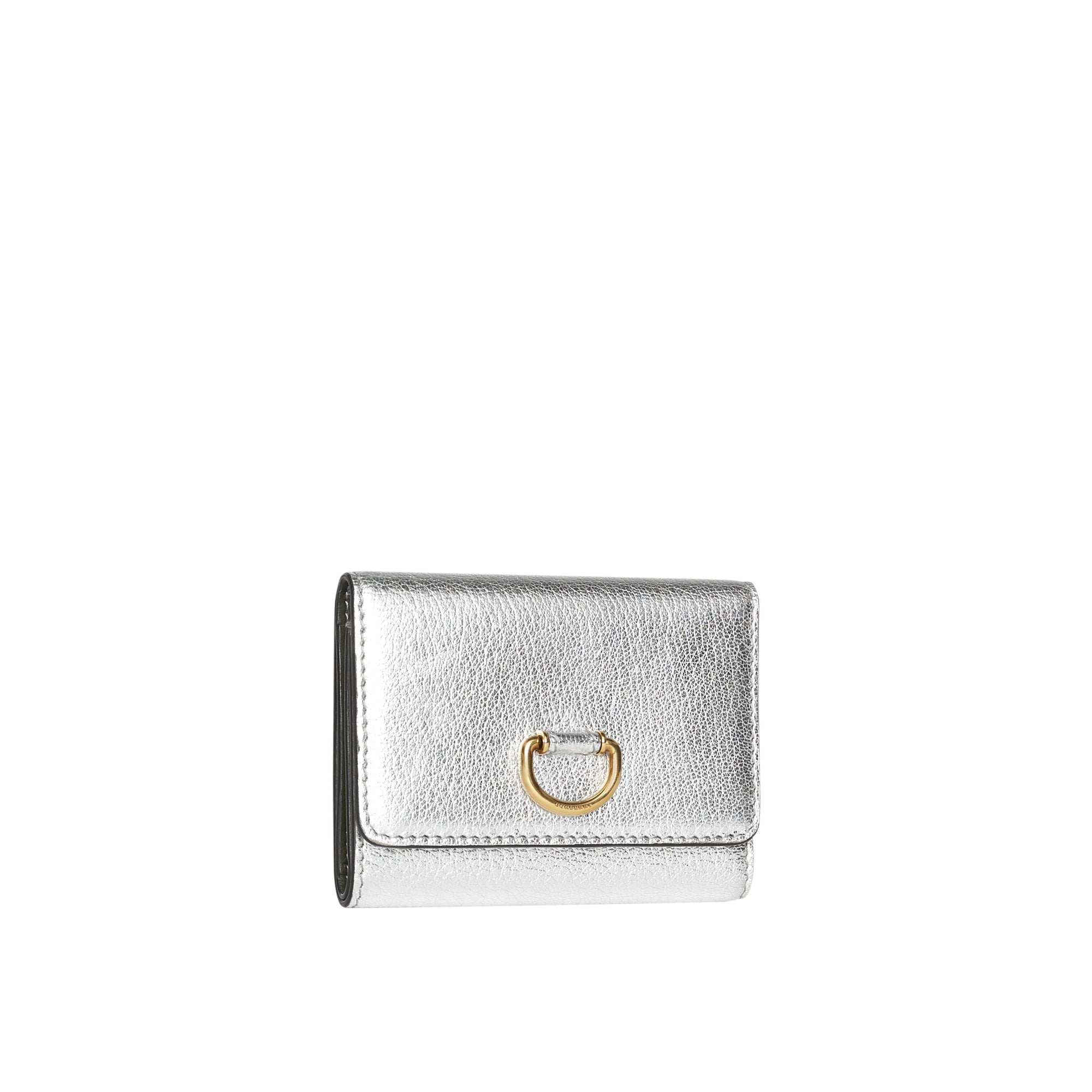 Petit portefeuille en cuir métallisé avec boucle en D - Silver