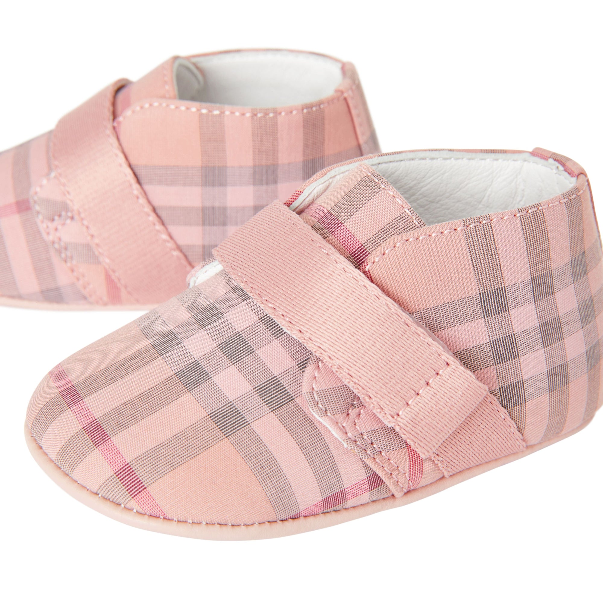 Chaussures en cuir et coton à motif check - Light Rose