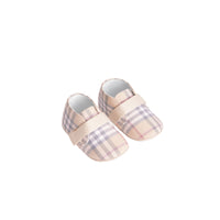 Chaussures en cuir et coton à motif check - Pale Stone