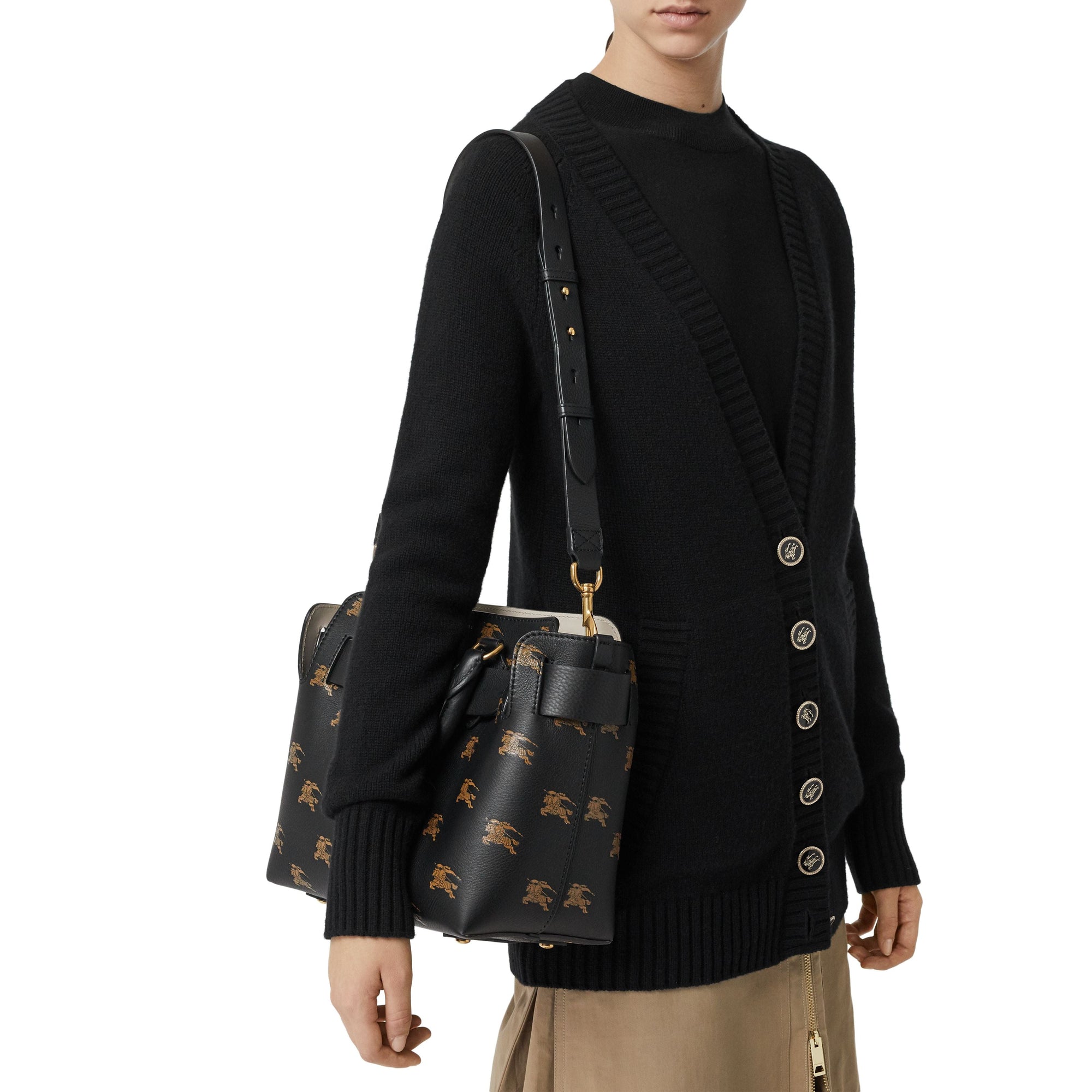 Petit sac The Belt en cuir avec emblème du Cavalier - Black