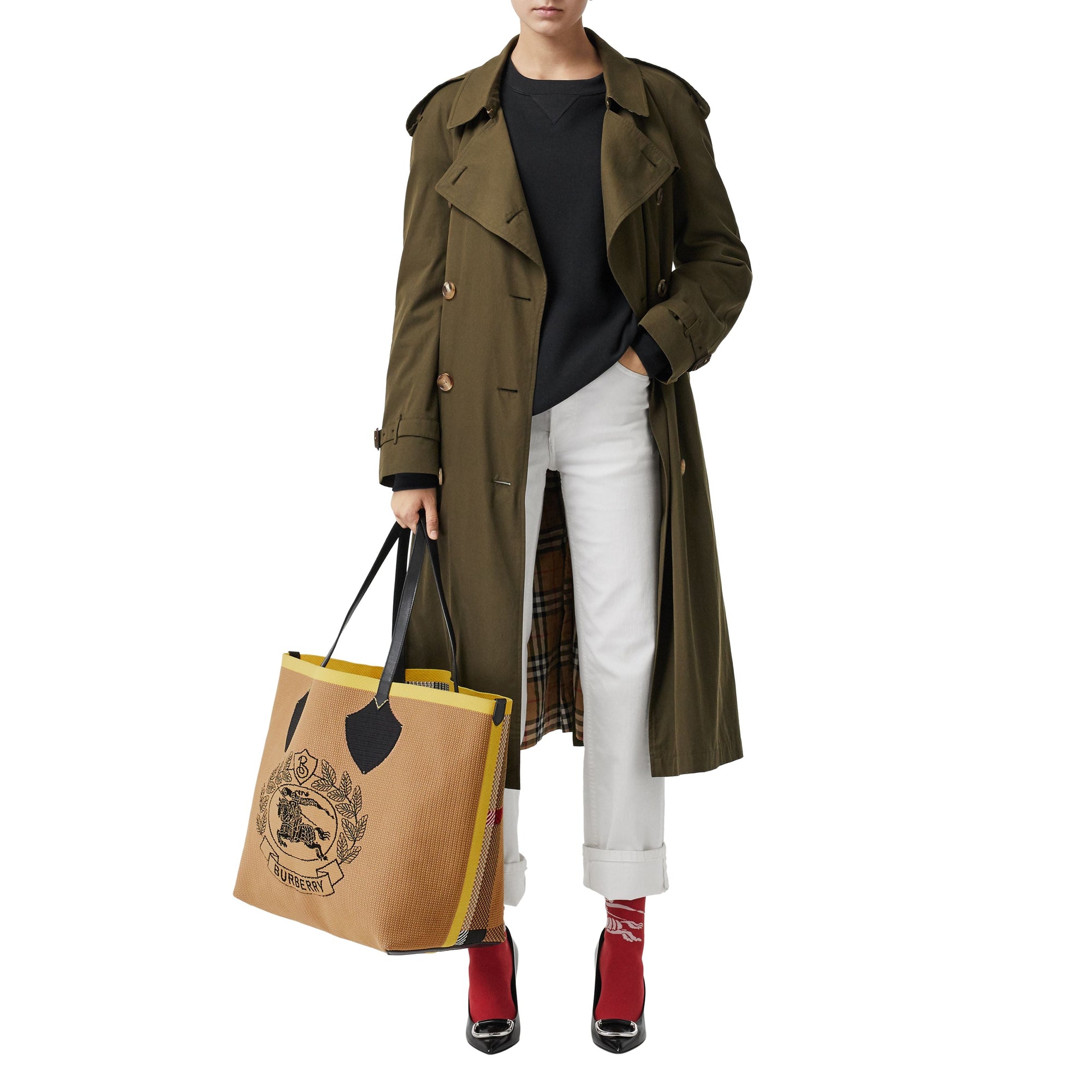 Sac tote The Giant avec écusson d'archive en maille - Black & Iris Yellow