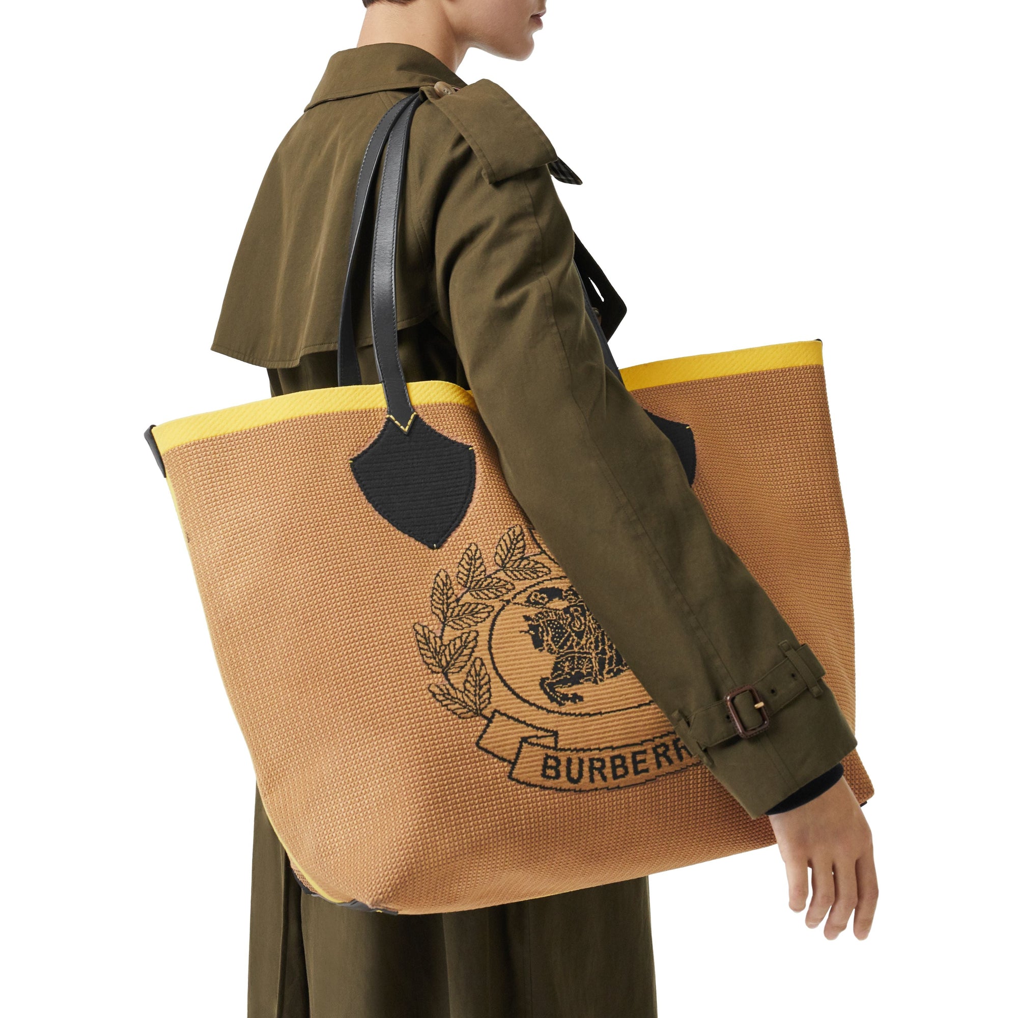 Sac tote The Giant avec écusson d'archive en maille - Black & Iris Yellow
