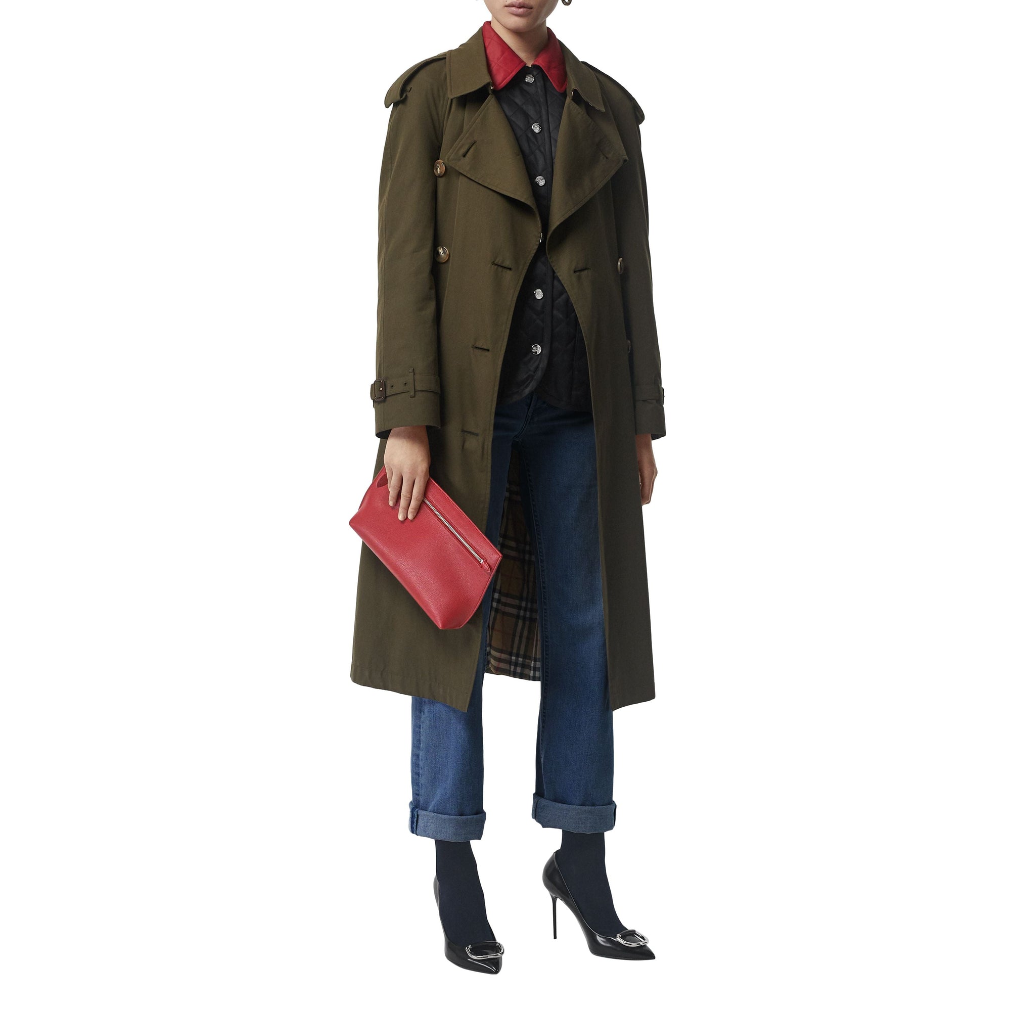 Clutch wristlet en cuir grainé - Crimson