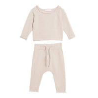Coffret cadeau deux pièces pour bébé en coton à pompons - Stone